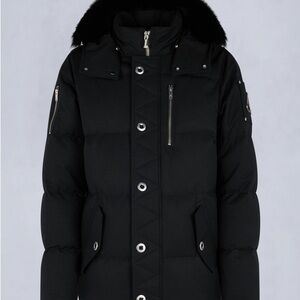 Moose Knuckles Men's Black Down Puffer with Fur-Trim Hood